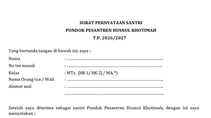 Surat Pernyataan Wali dan Santri Surat Pernyataan Wali dan Santri