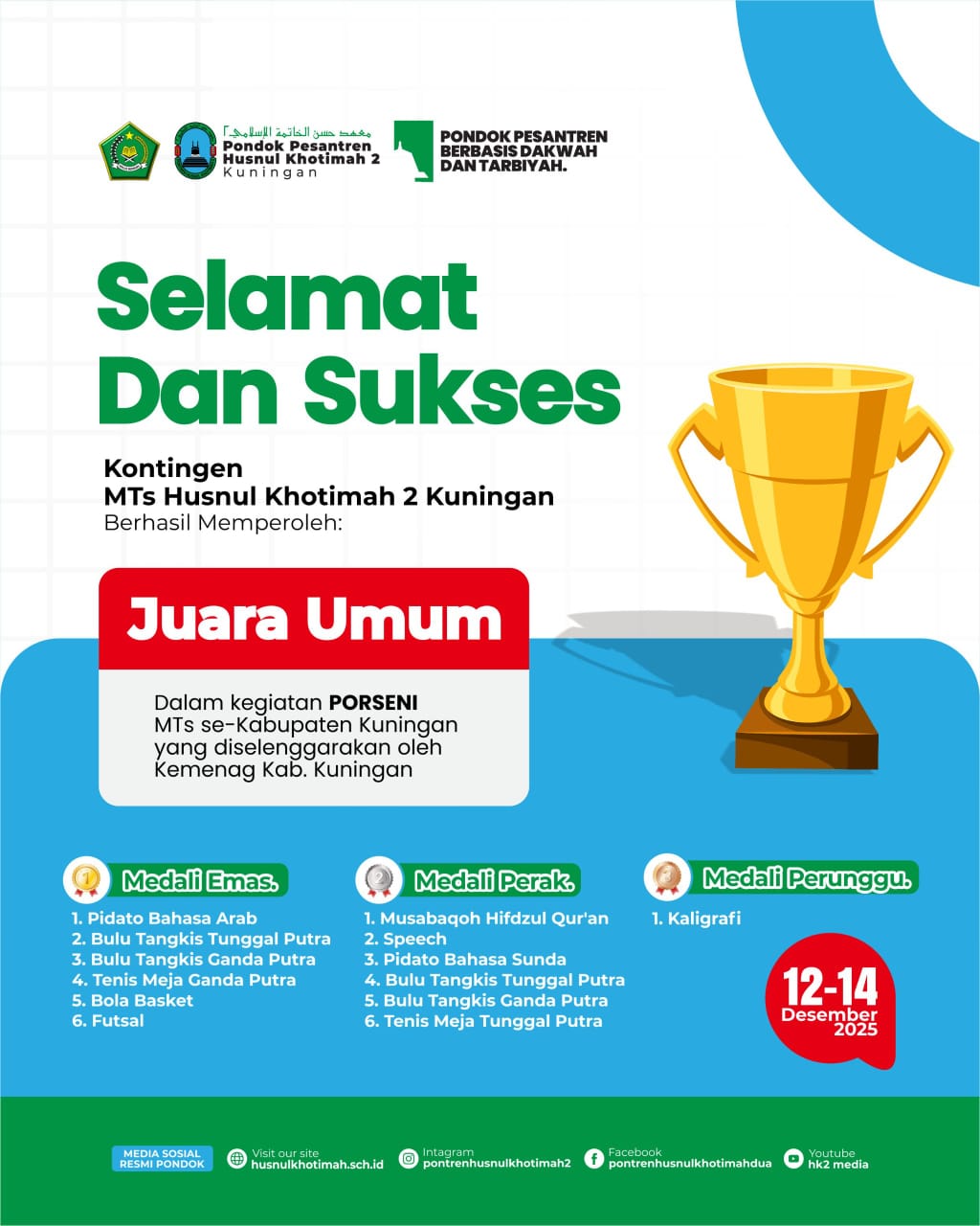 MTs Husnul Khotimah 2 Kuningan Raih Juara Umum PORSENI 2025 Tingkat Kabupaten MTs Husnul Khotimah 2 Kuningan Raih Juara Umum PORSENI 2025 Tingkat Kabupaten